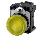 Indicator lights, 22 mm, round, Metal, shiny, yellow, lens, smooth, with holder, LED module .... 3SU1156-6AA30-3AA0-Z Y11