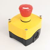 Control Station, 1 Hole, Yellow Plastic, Metric, E-Stop, 40mm Twist-to-Release Operator