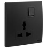 Mallia Senses - 1 gang Multistandard switched socket outlet - Matt Black