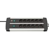 Premium-Alu-Line Technics extension lead 12-way Duo black 3m H05VV-F 3G1.5 with every 6 sockets switched