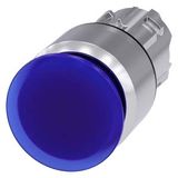 Illuminated mushroom pushbutton, 22 mm, round, metal, shiny, blue, 30 mm,  3SU1051-1AA50-0AA0-Z Y11