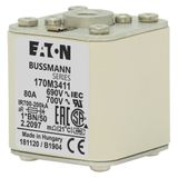 Fuse-link, high speed, 80 A, AC 690 V, compact size 1, 45 x 59 x 51 mm, aR, IEC, UL, single indicator