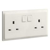 Belanko S 2 gang single pole BS switched socket outlet inboard rockers - 13A - Ivory