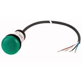 Indicator light, Flat, Cable (black) with non-terminated end, 4 pole, 3.5 m, Lens green, LED green, 24 V AC/DC