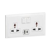 Socket 2 Gang 13A Switched + USB Type( A+C ) 7X14 White,  Legrand-Belanko S