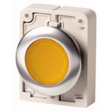 Illuminated pushbutton actuator, RMQ-Titan, flat, momentary, yellow, blank, Front ring stainless steel