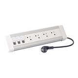 054614 Desk unit with 3m cord and 2P+E plug equipped with 4 2P+E Surface sockets and 3 RJ45 category 6 FTP sockets