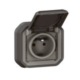 Waterproof 2P+E power socket Plexo 16A 250V IP55 IK08 delivered complete for recessed mounting - anthracite