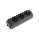 '3 way socket outlet black, 1,4m H05VV-F 3G1,5 with surge protection'