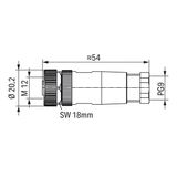 Fitted pluggable connector 4-pole M12 socket, straight