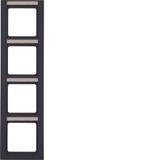Frame 4gang vertical, labelling field, Q.3, anthra. velvety