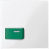 Central plate for stop button, green, polar white glossy, system M