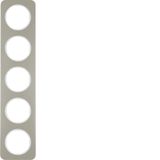 Frame 5gang, R.1, stainless steel/p. white