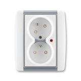 5593E-C02357 04 Double socket outlet with earthing pins, shuttered, with turned upper cavity, with surge protection ; 5593E-C02357 04