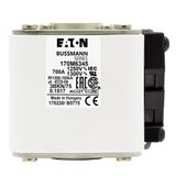 Fuse-link, high speed, 700 A, AC 1250 V, size 3, 76 x 92 x 76 mm, aR, IEC, UL, type K indicator, flush end, M12