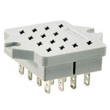 Socket for relays: R15 4 CO.  Solder terminals. Dimension 50 x 42 x 23 mm. Four poles. Rated load 10 A