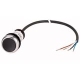 Pushbutton, Flat, momentary, 1 NC, Cable (black) with non-terminated end, 4 pole, 1 m, black, Blank, Bezel: titanium