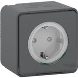 Socket-outlet, Mureva Styl, 2P + E with shutters, side earth, 16A, 250V, surface, grey