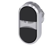 3SU1050-3AB11-0AA0-Z Y15 Twin pushbutton, 22 mm, round, metal, shiny, black, black, pushbuttons, flat, with laser labeling, upper case and lower case, always upper case at