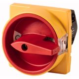 Control circuit switches, TM, 10 A, flush mounting, Contacts: 2, Emergency switching off function, With red rotary handle and yellow locking ring, Loc
