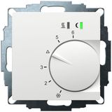 UP room controller, RAL9016 matt 55x55, 5-30C, AC 230V, triac output, switchable 5 actuators each 3W, change-over input, TA 3.5K, LED displays