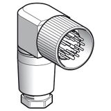 Male, M23, 19 pin, elbowed connector, cable gland Pg 13.5