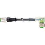 M12 male 0°/M12 female 90° A-cod. 180° LED PUR 5x0.34 bk +drag ch. 1m