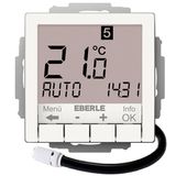 Clock thermostat for controlling electrical temperature control systems, RAL9010 glossy 55x55, AC 230V, 1 NO contact 16 A, white backlighting