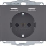 SCHUKO socket outlet/USB A-A, K.1, anthracite matt, lacquered