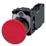 Mushroom pushbutton, 22 mm, round, plastic, red, 40mm, latching, pull-to-unlatch mechanism, with holder,  3SU1100-1BA20-1FA0-Z Y13