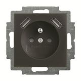 20 MUCB2USB-95-507 Socket Earthing pin with USB AA château-black - Basic55