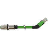 M12 fem. recept. D /RJ45 90° le PVC 1x4xAWG22 shielded gn+dragch 1.3m