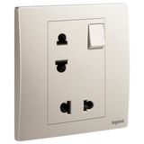 Mallia Senses - 1 gang EURO/US switched socket outlet - 16A - 2 x 2 poles - Champagne