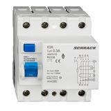 Residual Current Circuit Breaker 10kA, 63A, 4-pole, 300mA, B