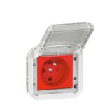 Plexo 16A 250V IP55 IK08 waterproof keyed 2P+E power socket with white finish bezel