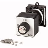 ON-OFF switches, T0, 20 A, rear mounting, 2 pole, with black thumb grip and front plate, Key operated lock mechanism S-T0