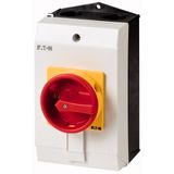 Main switch, T3, 32 A, surface mounting, 2 contact unit(s), 3 pole, Emergency switching off function, With red rotary handle and yellow locking ring