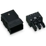 Socket with strain relief housing 3-pole black
