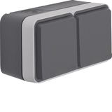 SCHUKO soc. out. 2gang hor. hinged cover surface-mtd, W.1, grey/light 