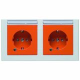 PEHA  Nova socket outlet set 2gang orange enhanced touch protection Labelling field LED Gesis