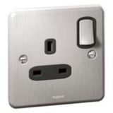 Synergy Authentic 1 gang switched double pole socket outlet 13A Brushed Stainless steel