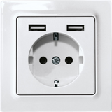 German Socket (Type F) DSS with 2xUSB-A in E-Design55, polar white mat