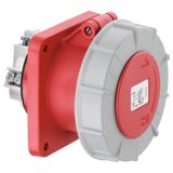 CEE flanged socket, straight, IP67, 63A, 5-pole, 400V, 6h, red