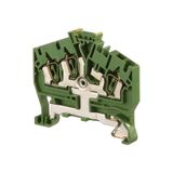 SPRING TERMINAL BLOCK, GROUND, 3 CONNECTIONS, GREEN, YELLOW, 5X55X41.5MM