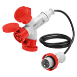 MULTIPLE SOCKET-COUPLERS 3 OUTPUTS IP67 - 2M FLEXIBLE CABLE - PLUG 16A - 2 SOCKET-OUTLETS 3P+N+E 400V 50/60HZ - RED - 6H