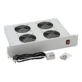 19" Fan-unit with 4 fans and thermostat, 2U, RAL7035