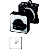 Changeover switches, T0, 20 A, rear mounting, 1 contact unit(s), Contacts: 2, 45 °, momentary, Without 0 (Off) position, With spring-return to 1, 1