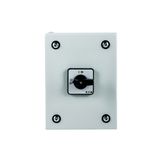 On-Off switch, P3, 63 A, 3 pole + N, surface mounting, with black thumb grip and front plate, in steel enclosure