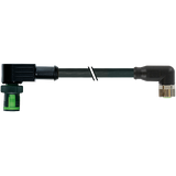 MQ12 male 90° / M8 female 90° A-cod. PUR 3x0.25 bk UL/CSA+drag ch. 10m