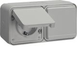 SCHUKO soc.out. 2g hor. hinged cover surf.-mtd,enhncd contact prot.,W.